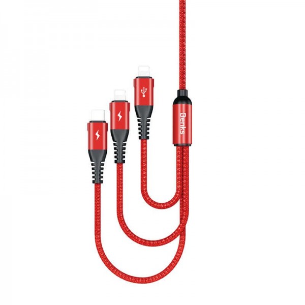 Benks D25 3 in 1 Cable Lightning (2)+Type-C 3+1 USB Kablo