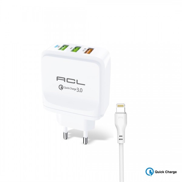 ACL AC-76 StoutPower™ Quick Charge 3.0 Duvar Şarj Aleti Lightning USB Kablolu