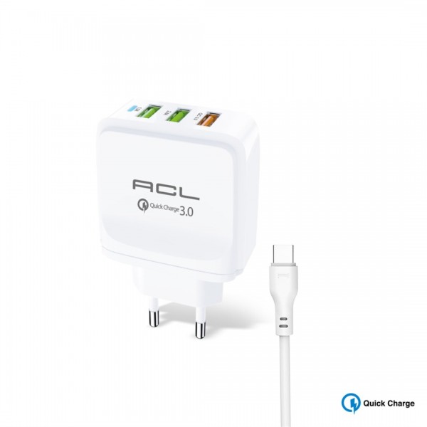 ACL AC-77 StoutPower™ Quick Charge 3.0 Duvar Şarj Aleti Type-C USB Kablolu