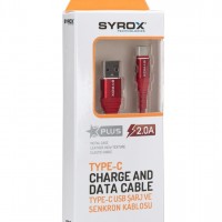 Syrox Type-C / 2.0A / 1,0 M / Metal - Siyah, Kırmızı Kablo C87