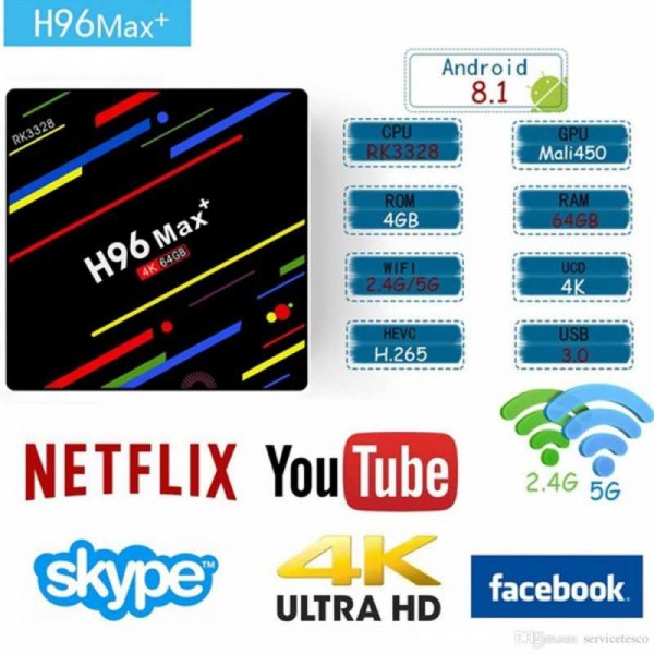 H96 Max Plus Adroid TV Box 4K 4GB RAM 64GB Android 7.1