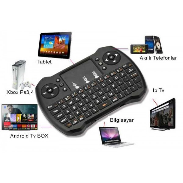Mini Klavye Işıklı Kablosuz Dokunmatik Android Tv Box PC Tablet ve Telefon Klavyesi