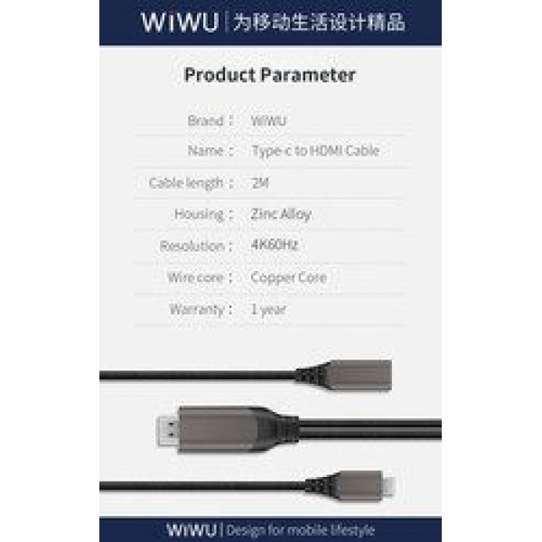 Wiwu X10 Type-C to HDMI Kablo